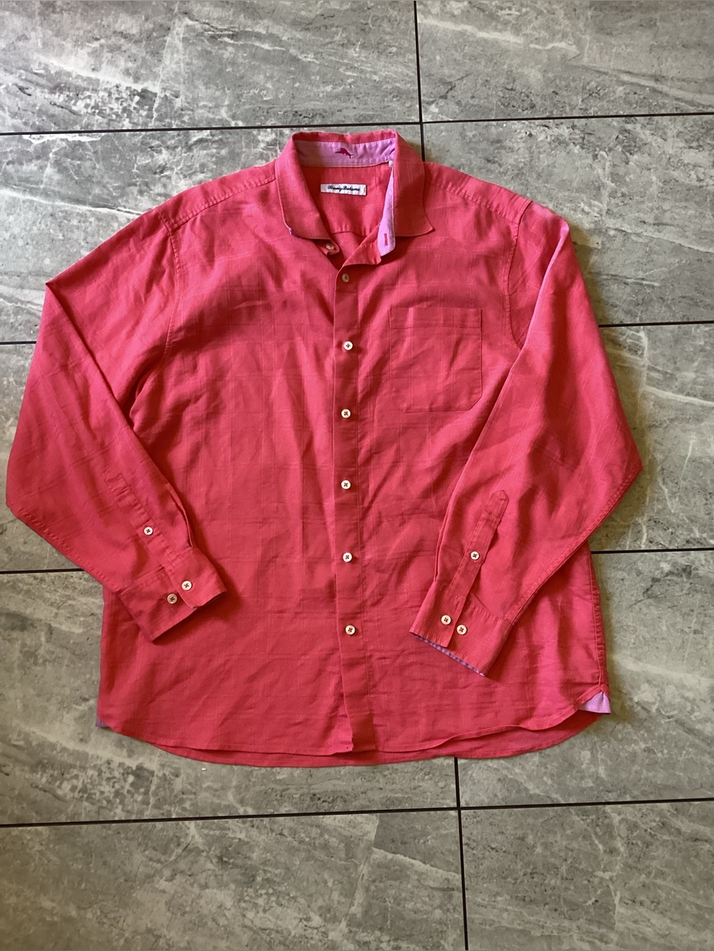 Tommy Bahama Mens XL Coral Pink Linen Blend Long Sleeve Button Down Shirt